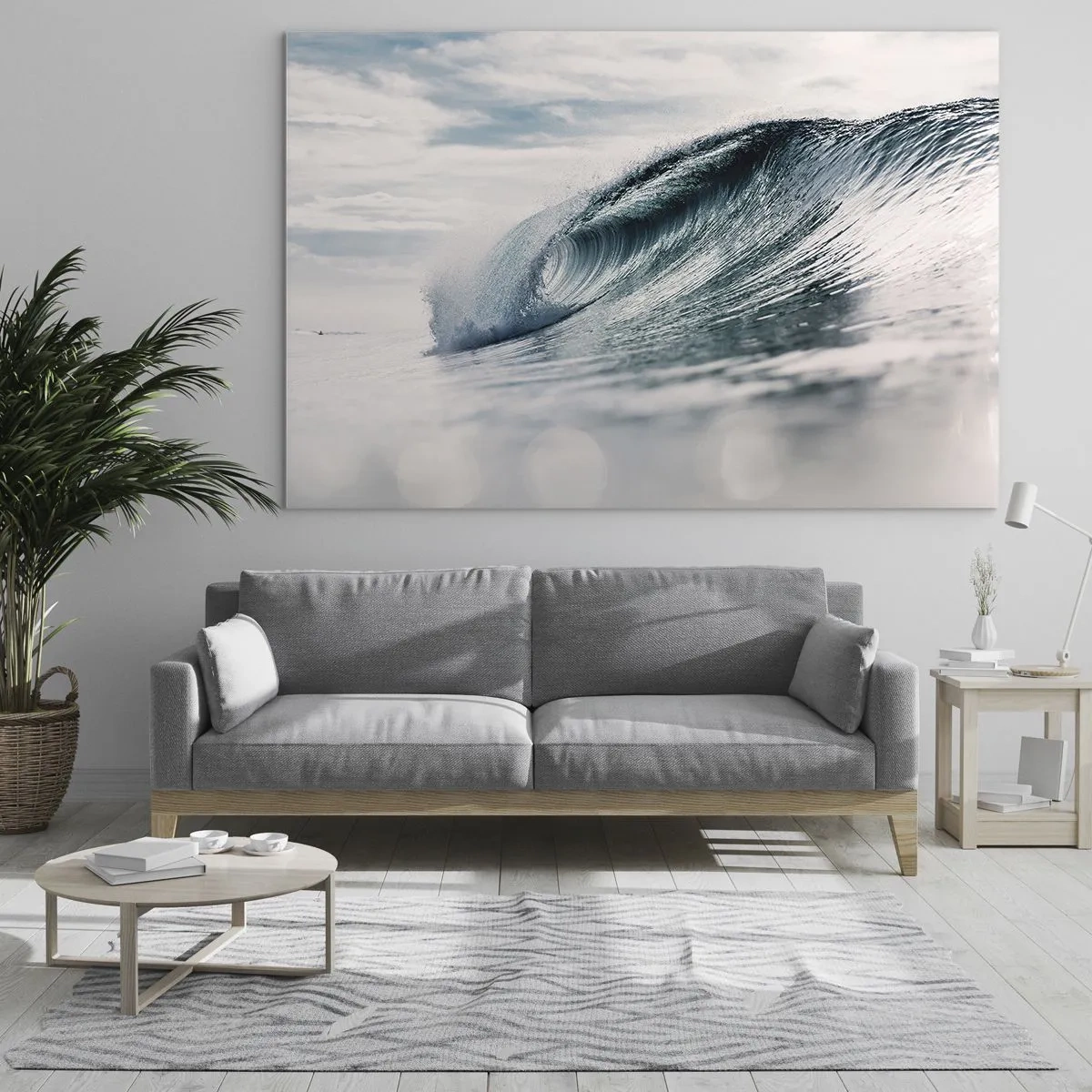 Quadro em vidro - Uma poderosa onda do oceano sob os raios do sol - 70x50cm - Pico de água - Decoração de parede moderna para a sala de estar e quarto ARTTOR