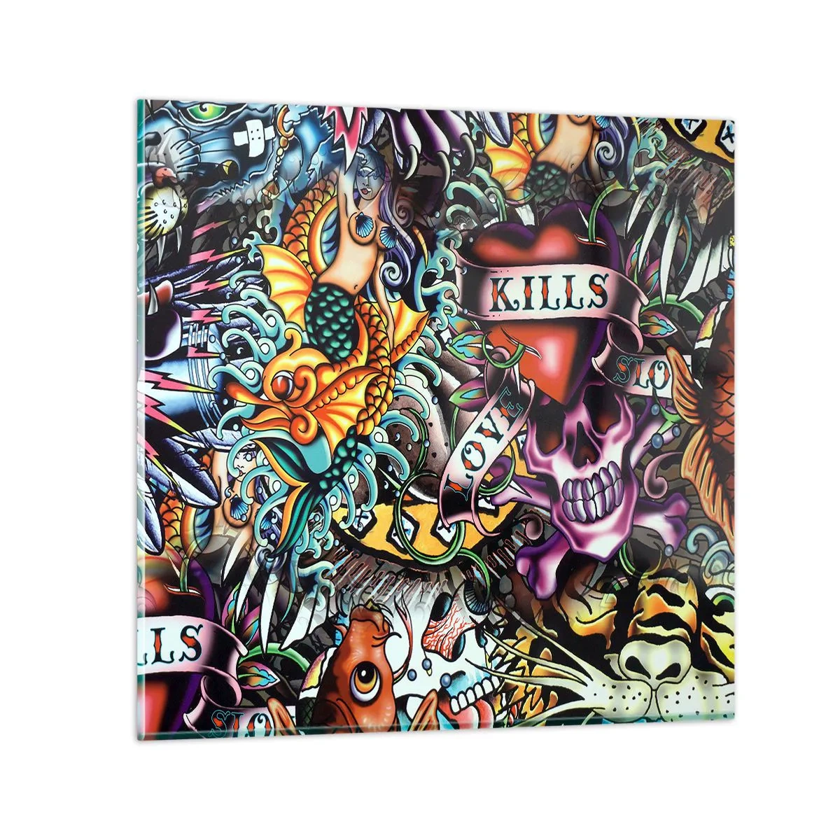 Quadro em vidro - O sonho do tatuador - 30x30 cm