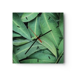 Relógio de parede - Relógio em vidro - Suculentas e frescas - 40x40 cm