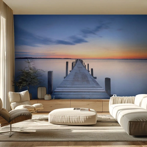 Papel de Parede Autocolante Deluxe Sticker - A calma de um crepúsculo sereno - Paisagem, Baía, Ponte de madeira - 250x175 cm