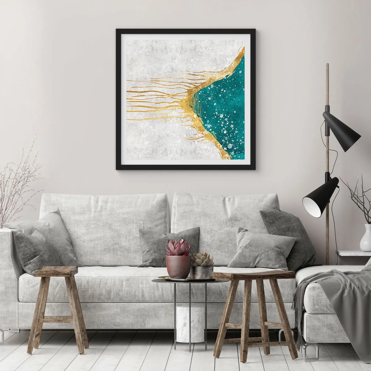 Pôster com moldura preta - Maré Dourada - 60x60 cm