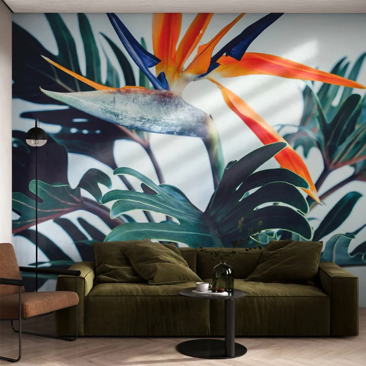 Papel de Parede Autocolante Deluxe Sticker - Arbusto de passarinho - Plantas, Boho, Exótico - 250x175 cm