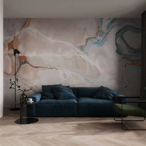 Papel de Parede Standard Eco - Meandros azuis sob branco - Abstração, Pedaço, Padrão Moderno - 500x350 cm