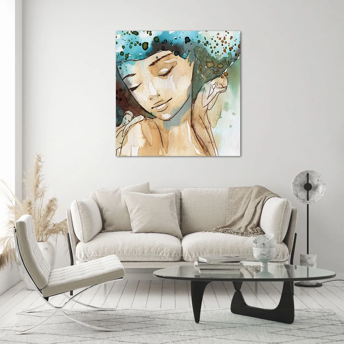 Quadro em vidro - Dama em azul - 50x50 cm