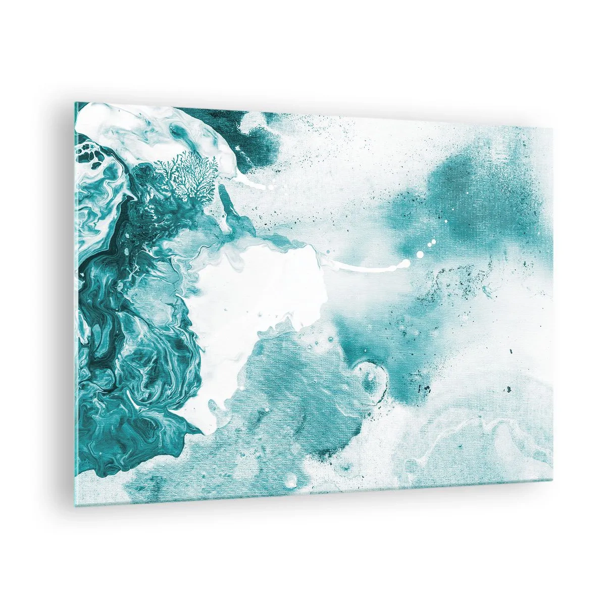 Quadro em vidro - Piscinas abstratas de azul em um fundo de vidro - 70x50cm - Inundado em azul - Decoração de parede moderna para a sala de estar e quarto ARTTOR