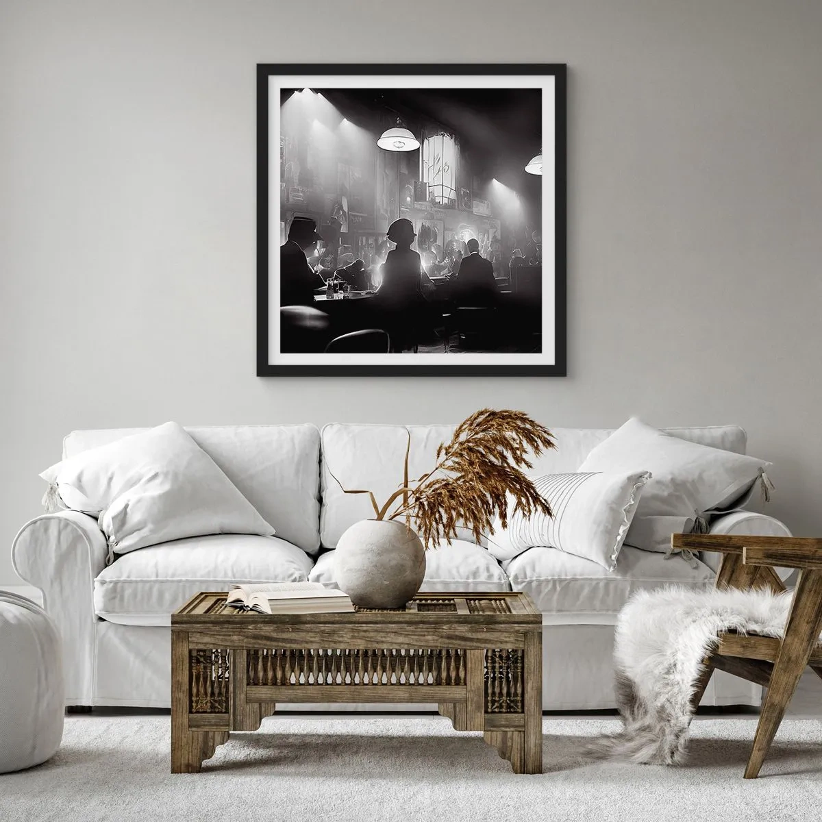 Pôster com moldura preta - Em uma atmosfera de jazz - 40x40 cm
