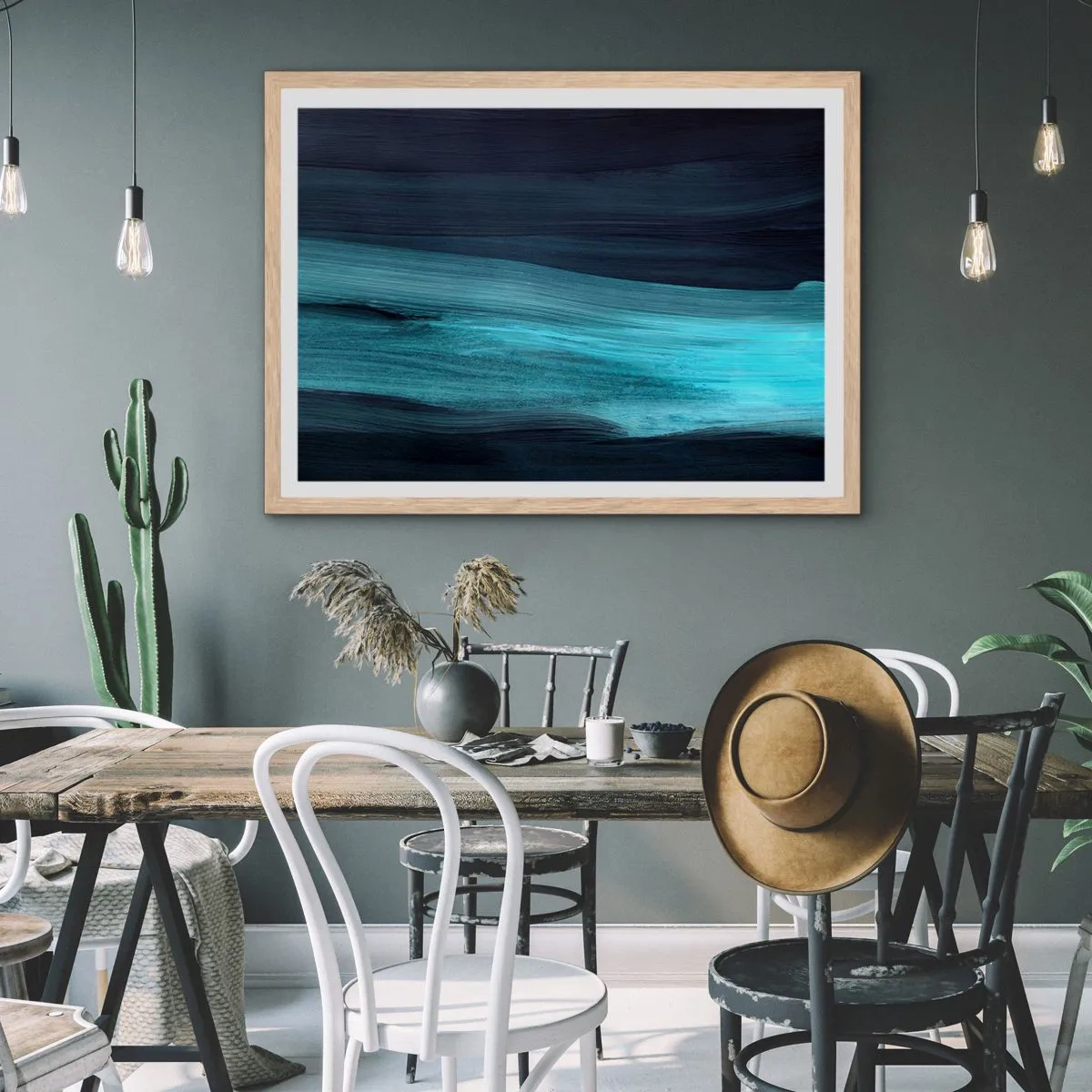 Pôster com moldura de carvalho claro - Vá com o fluxo - 70x50 cm