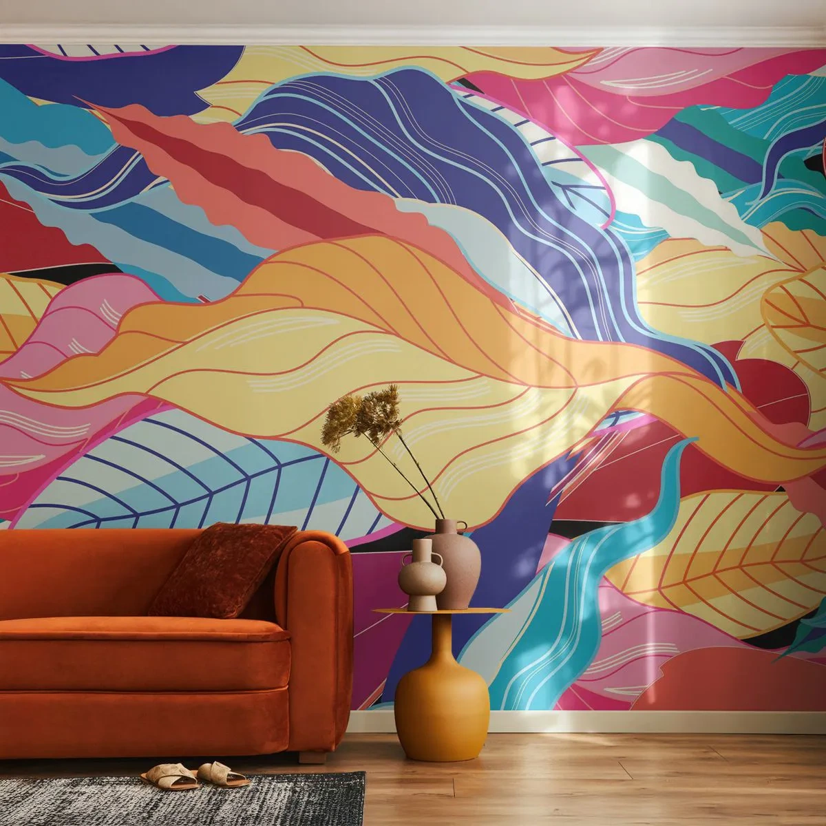 Papel de Parede Autocolante Deluxe Sticker - Bagunça colorida - Abstração, Folhas coloridas, Pedaço - 200x140 cm