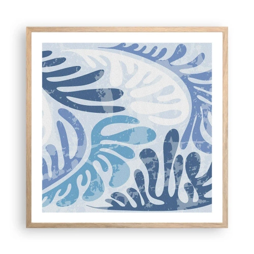 Pôster com moldura de carvalho claro - Samambaias azuis - 60x60 cm