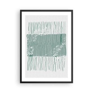 Pôster com moldura preta - Uma composição minimalista de linhas e texturas em tons de verde. - 50x70cm - Abstração marinha - Decoração de parede moderna para a sala de estar e quarto ARTTOR