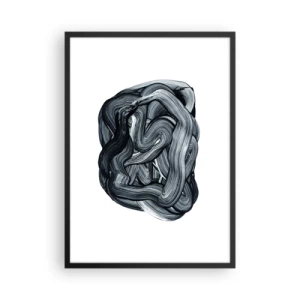 Pôster com moldura preta - Composição abstrata de pinceladas em preto e branco - 50x70cm - Não é assim tão simples - Decoração de parede moderna para a sala de estar e quarto ARTTOR