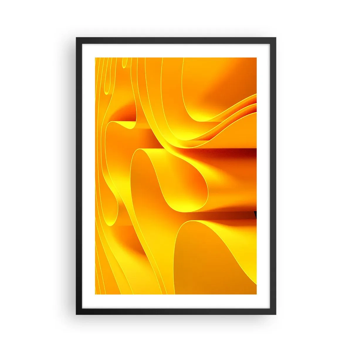 Pôster com moldura preta - Uma composição abstrata em tons de dourado e laranja - 50x70cm - Como as ondas do sol - Decoração de parede moderna para a sala de estar e quarto ARTTOR
