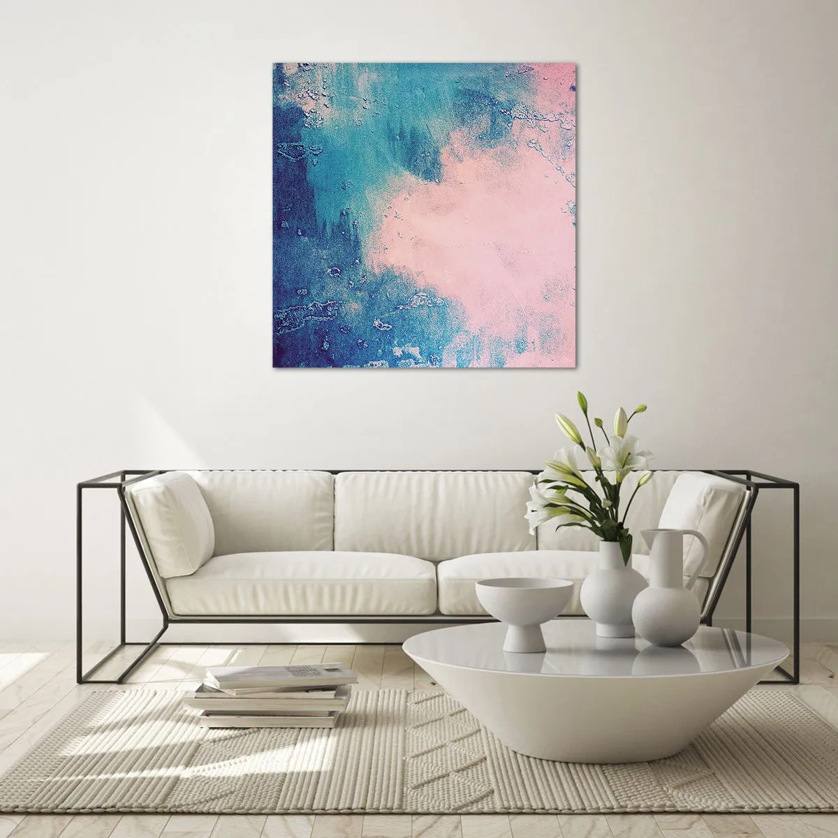 Quadro em vidro - Abraço azul - 30x30 cm