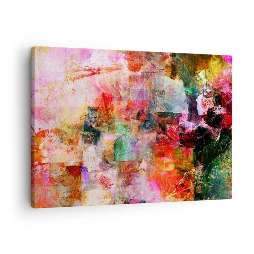 Quadro em tela - Uma composição abstrata com tons dominantes de rosa e vermelho. - 70x50cm - Viagem rosa - Decoração de parede moderna para a sala de estar e quarto ARTTOR