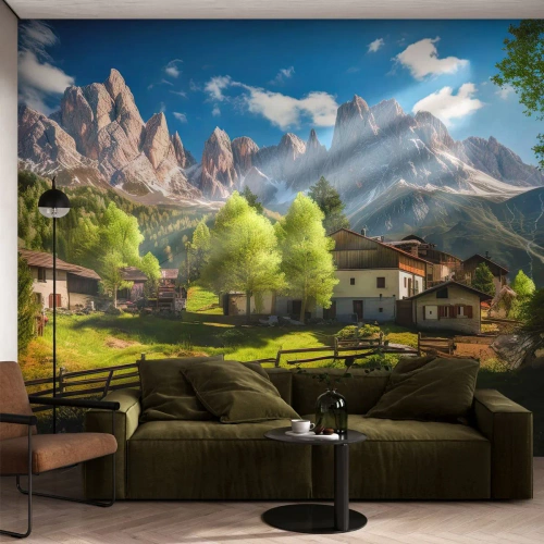 Papel de parede personalizado Adesivo Deluxe Sticker - Idílio alpino - Montanhas, Paisagem, Alpes