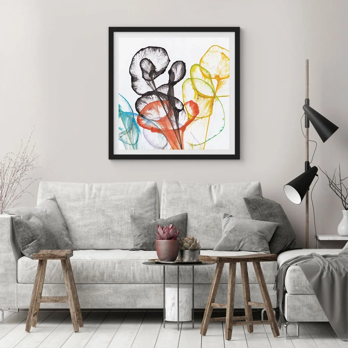 Pôster com moldura preta - Flores com alma - 50x50 cm