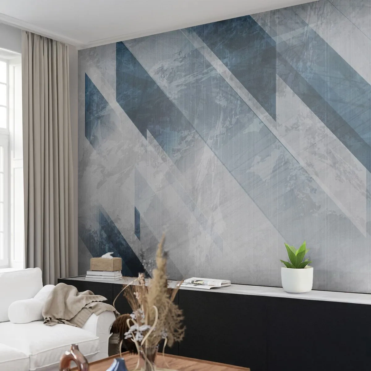 Papel de Parede Premium Canvas - Arte espacial – movimento cinzento - Abstração, Pedaço, Padrão Moderno - 250x175 cm