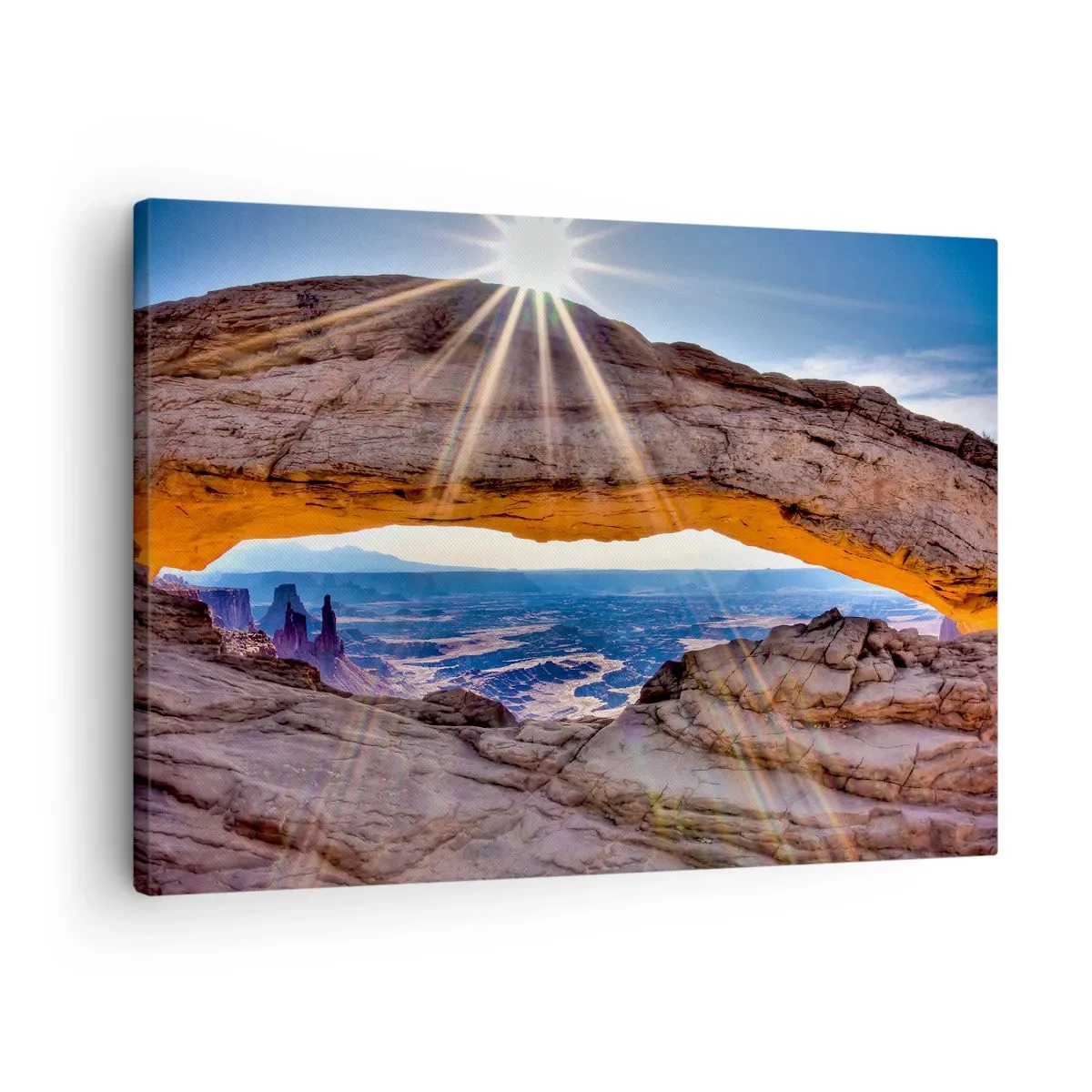 Quadro em tela - Arco rochoso com vista para o cânion ao nascer do sol - 70x50cm - Através do portão de pedra - Decoração de parede moderna para a sala de estar e quarto ARTTOR