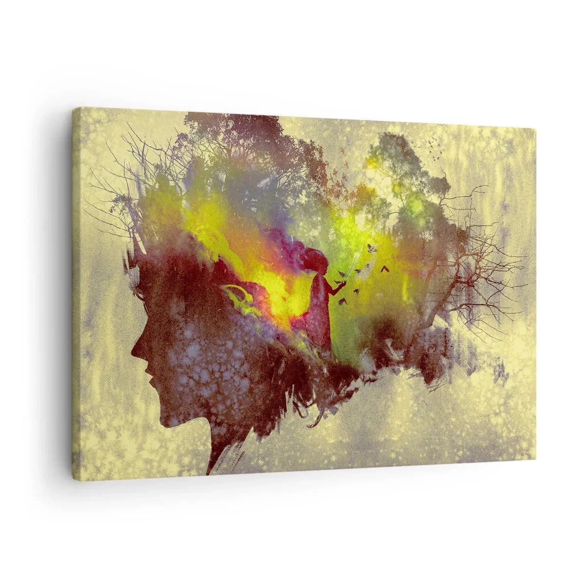 Quadro em tela - Silhueta artística de uma mulher com a natureza ao fundo - 70x50cm - Mãe Natureza - Decoração de parede moderna para a sala de estar e quarto ARTTOR