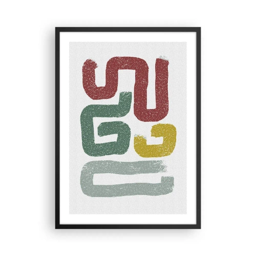 Pôster com moldura preta - Formas abstratas em tons terrosos sobre fundo claro - 50x70cm - Em uma língua desconhecida - Decoração de parede moderna para a sala de estar e quarto ARTTOR