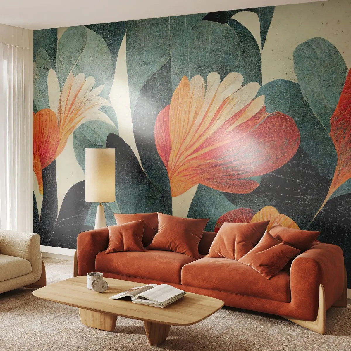 Papel de Parede Premium Sand - O calor dos trópicos e o frescor da vegetação - Botânica, Boho, Grunge - 100x70 cm
