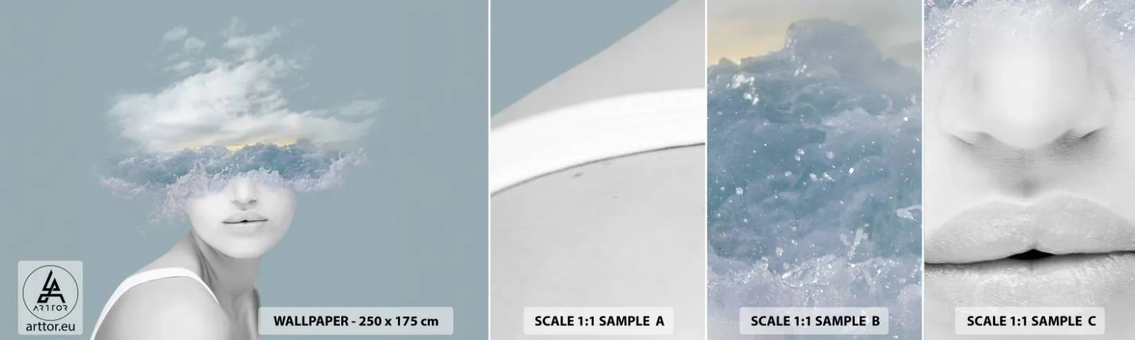 Amostra de Papel de Parede Standard Eco - Com a cabeça nas nuvens - Brilhante, Retrato, Nuvens - 100x30 cm