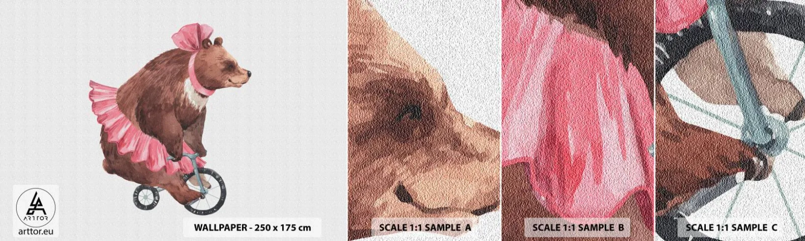 Amostra de papel de parede autocolante Deluxe Sticker - Que circo! - Urso, Circo, Feminino - 100x30 cm