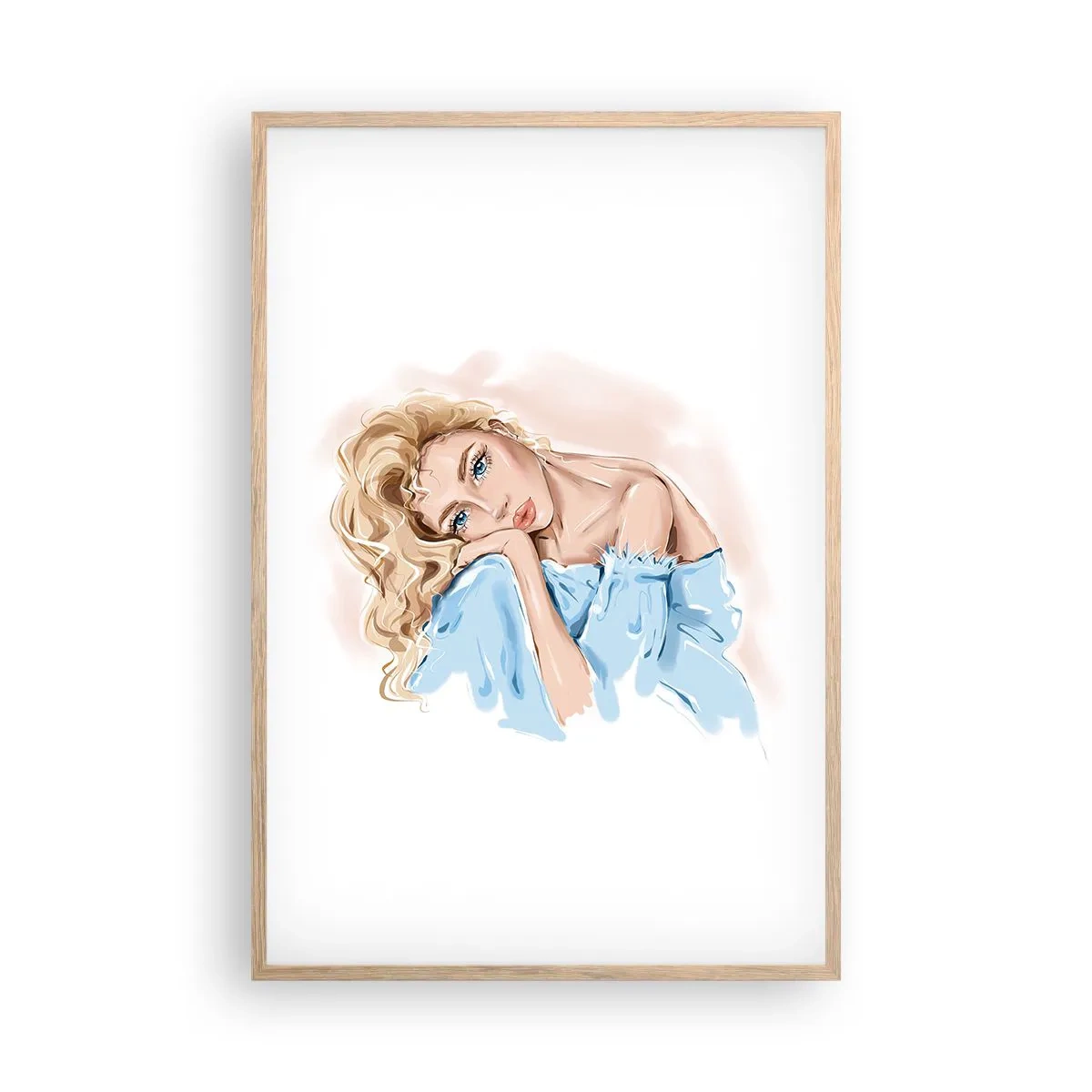 Pôster com moldura de carvalho claro - Sonhadora em azul - 61x91 cm