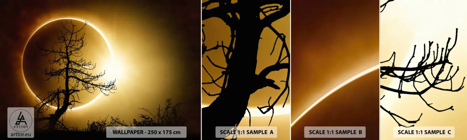 Amostra de papel de parede autocolante Deluxe Sticker - Eclipse total - Eclipse, Árvore, Paisagem - 100x30 cm