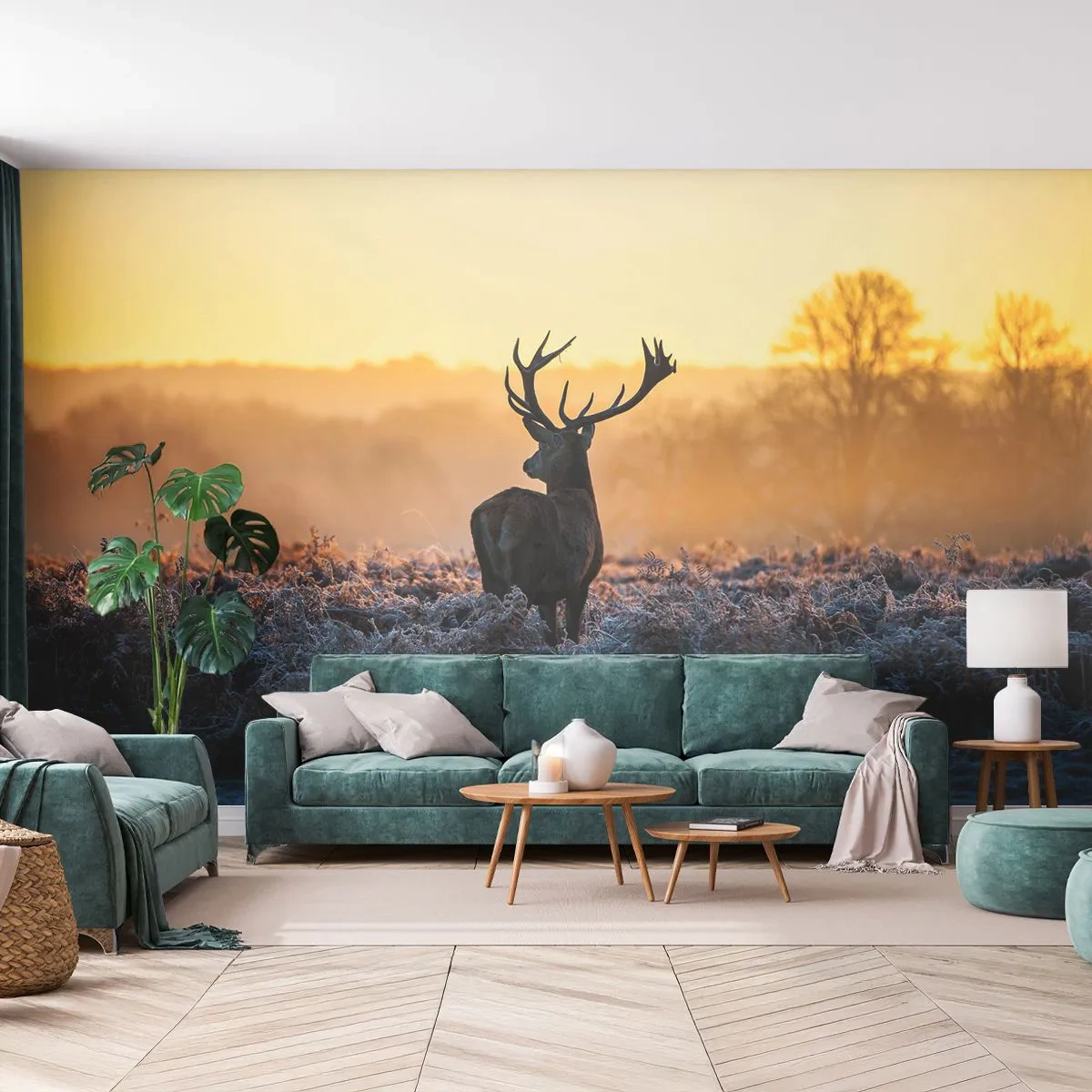 Papel de Parede Premium Sand - Coroado em sua terra - Paisagem, Animais, Cervo - 100x70 cm