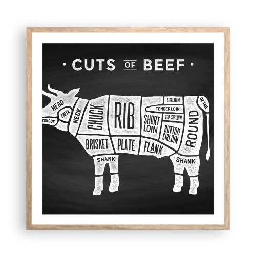 Pôster com moldura de carvalho claro - Cartilha do talhante - 60x60 cm