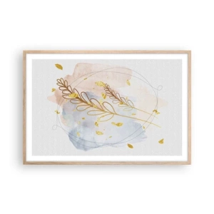 Pôster com moldura de carvalho claro - Explosão dourada - 91x61 cm