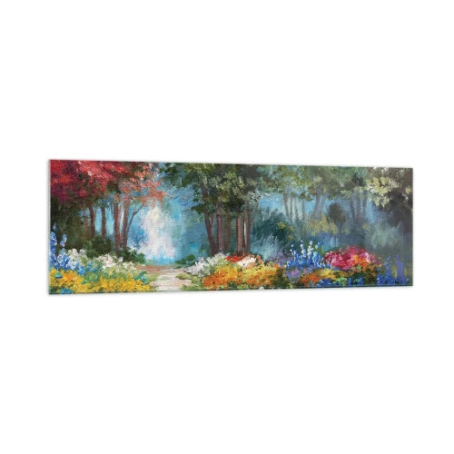 Quadro em vidro - Jardim florestal, floresta florida - 160x50 cm