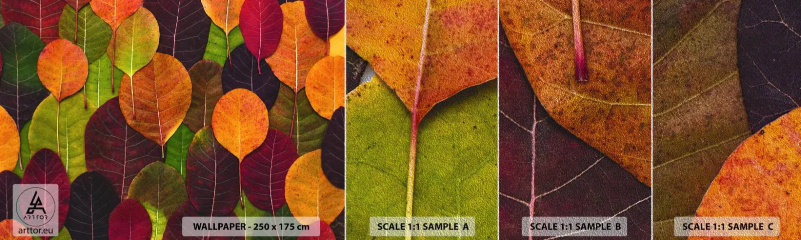 Amostra de papel de parede Premium Sand - Mosaico de outono - Gráficos, Folhas coloridas, Pedaço - 100x30 cm