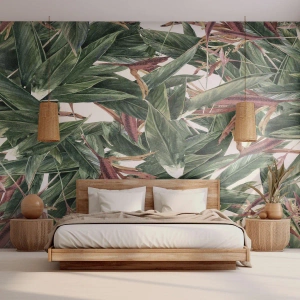 Papel de Parede Autocolante Deluxe Sticker - Matagal esmeralda-lilás - Flores, Havaí, Folhas - 500x350 cm