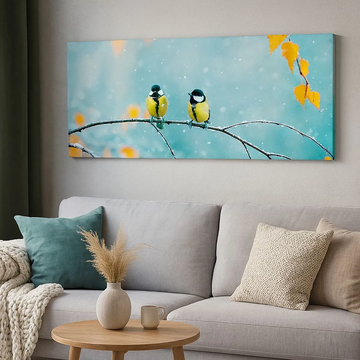 Quadro em tela - Fofoca de pássaros - 100x40 cm