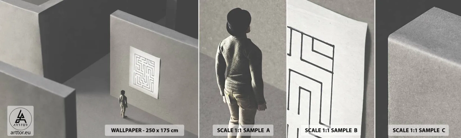 Amostra de papel de parede autocolante Deluxe Sticker - Mas onde estou? - Labirinto, Abstração, Pedaço - 100x30 cm