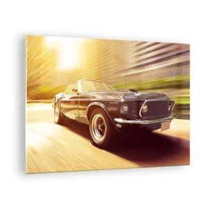 Quadro em vidro - Carro clássico em movimento sob a luz do sol - 70x50cm - 1967 - O Retorno de uma Lenda - Decoração de parede moderna para a sala de estar e quarto ARTTOR