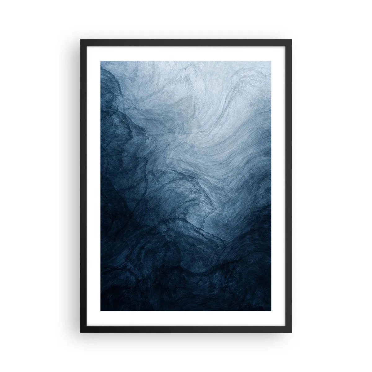 Pôster com moldura preta - Composição abstrata em tons de azul marinho - 50x70cm - Nas profundezas - Decoração de parede moderna para a sala de estar e quarto ARTTOR