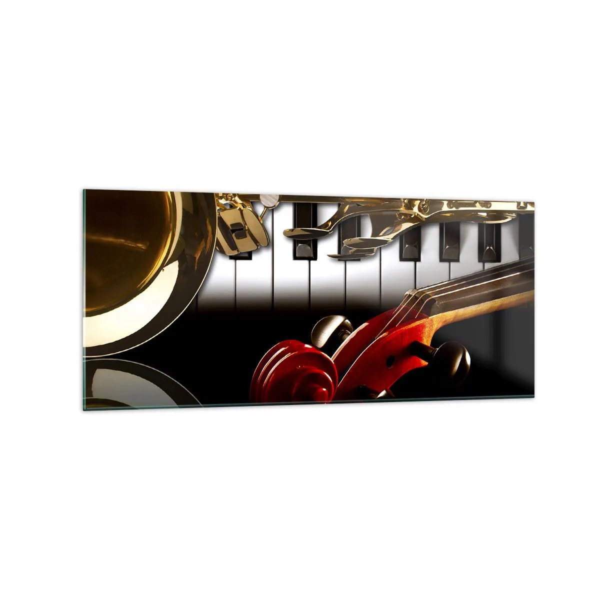 Quadro em vidro - Metal, madeira e marfim - 120x50 cm