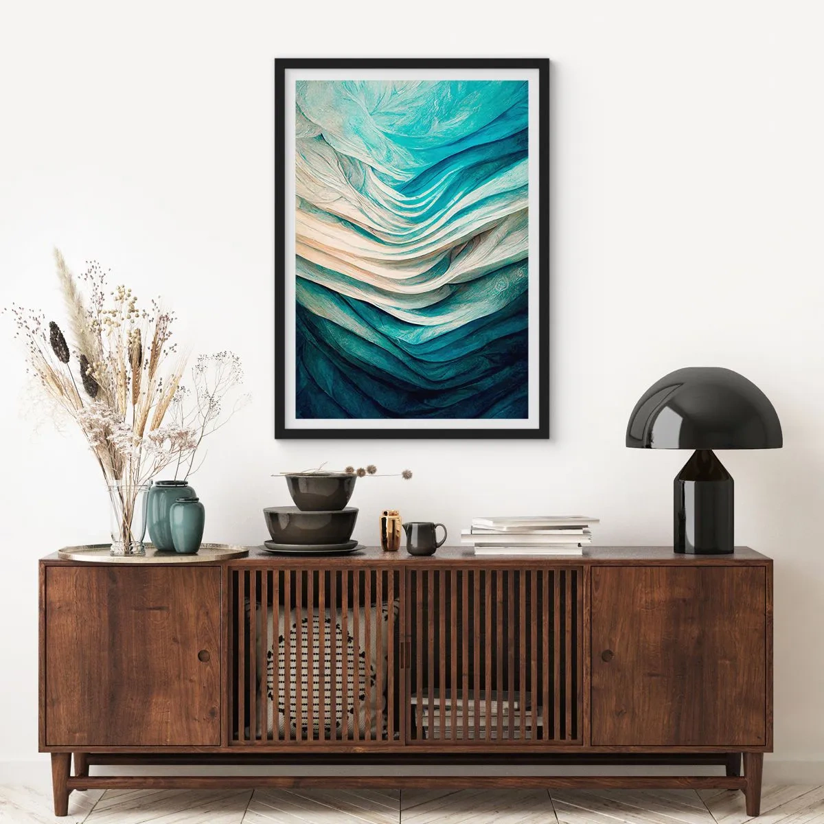 Pôster com moldura preta - Insaciabilidade azul - 61x91 cm