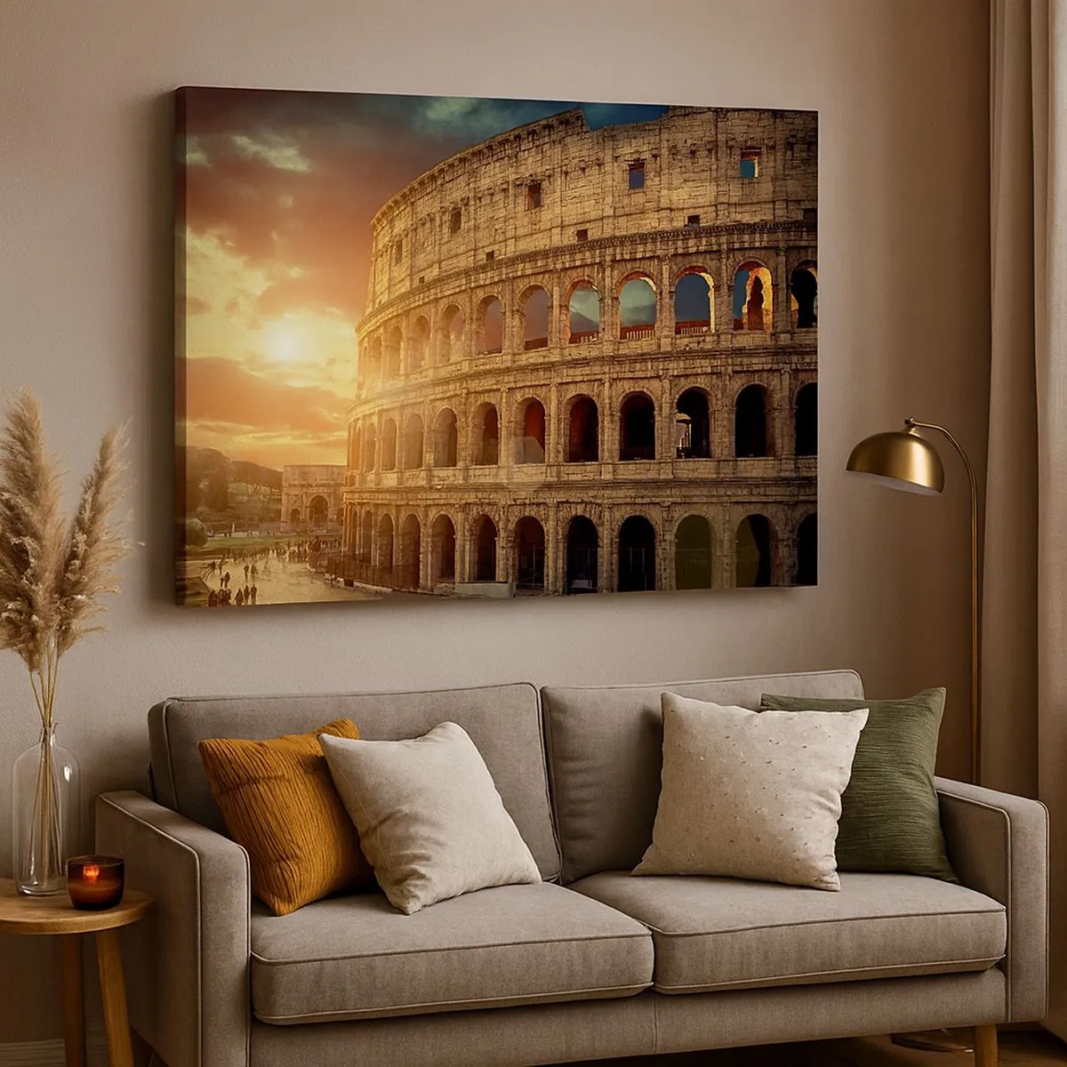 Quadro em tela - O Coliseu em Roma ao pôr do sol - 70x50cm - Monumento colossal - Decoração de parede moderna para a sala de estar e quarto ARTTOR