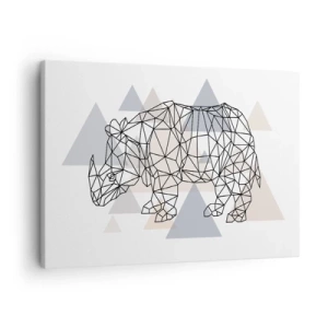 Quadro em tela - Rinoceronte geométrico sobre um fundo de triângulos delicados - 70x50cm - Estrutura da força - Decoração de parede moderna para a sala de estar e quarto ARTTOR