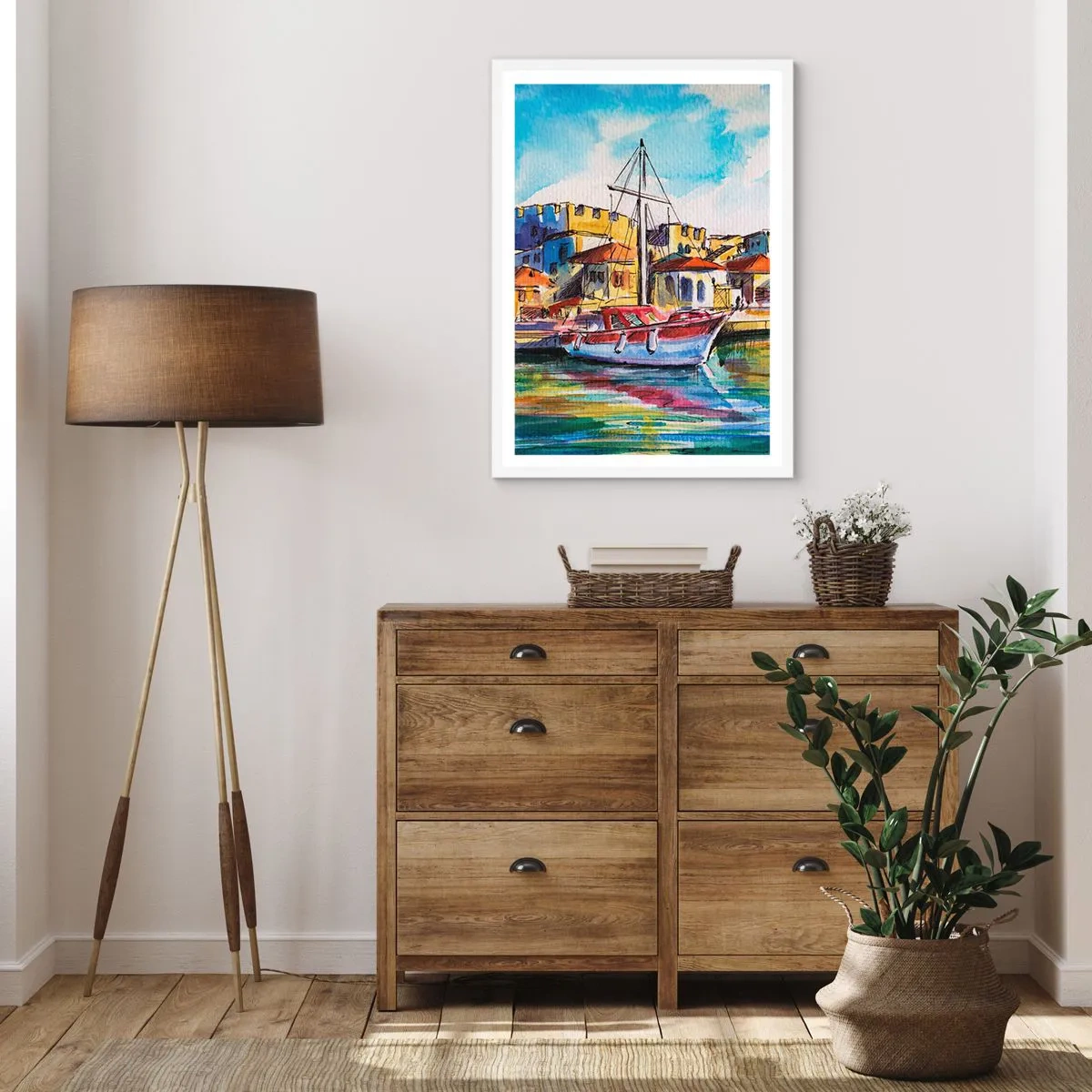 Pôster em moldura branca - Tarde de arco-íris - 70x100 cm