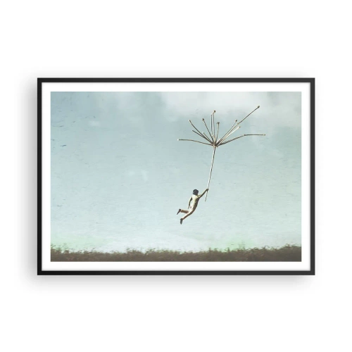 Pôster com moldura preta - Papagaios, balões, vento - 100x70 cm