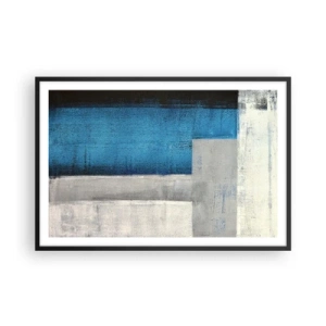 Pôster com moldura preta - Uma composição poética de cinza e azul - 91x61 cm
