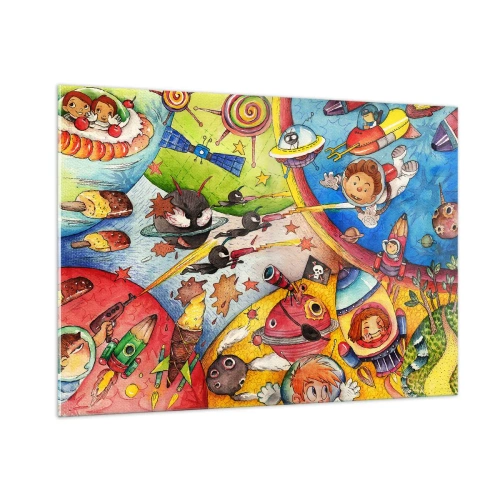 Quadro em vidro - Uma grande aventura espacial - 100x70 cm