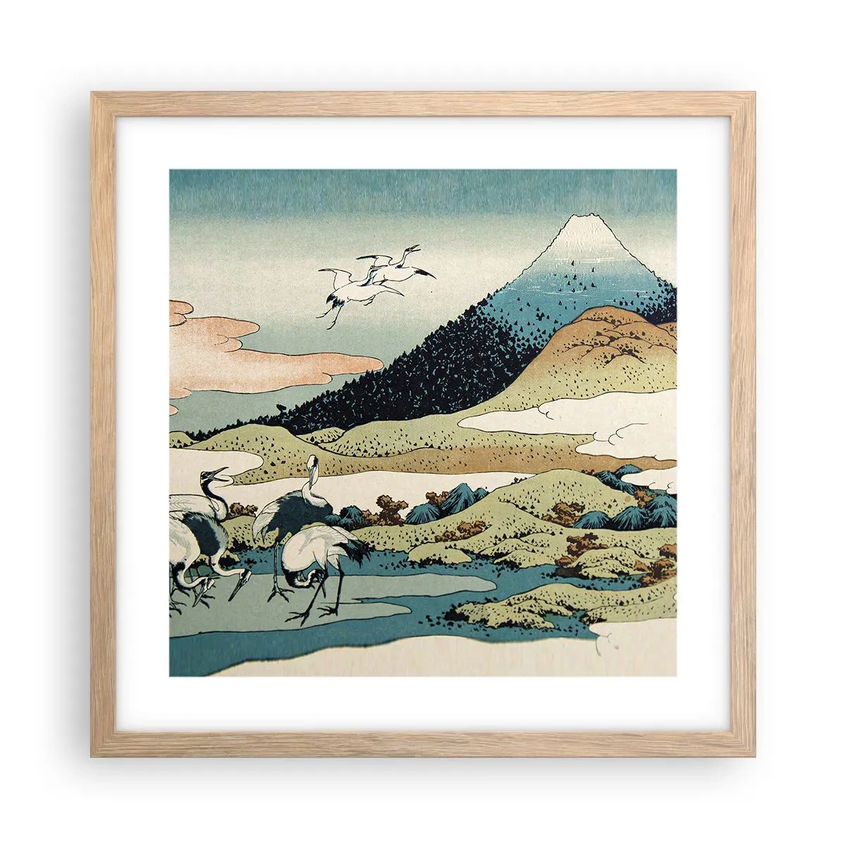 Pôster com moldura de carvalho claro - No espírito japonês - 40x40 cm