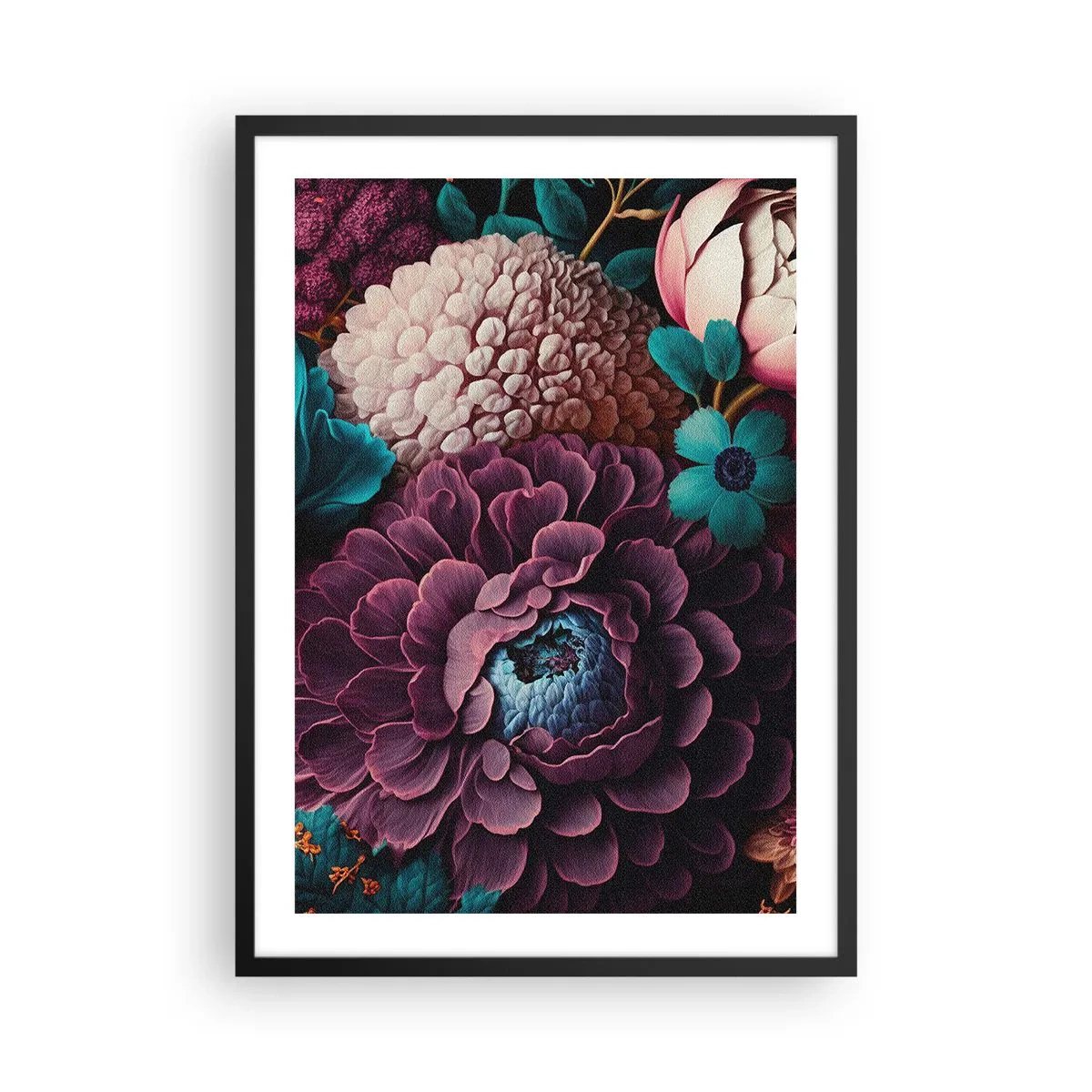 Pôster com moldura preta - Um arranjo de flores em tons profundos - 50x70cm - Natureza em abundância - Decoração de parede moderna para a sala de estar e quarto ARTTOR