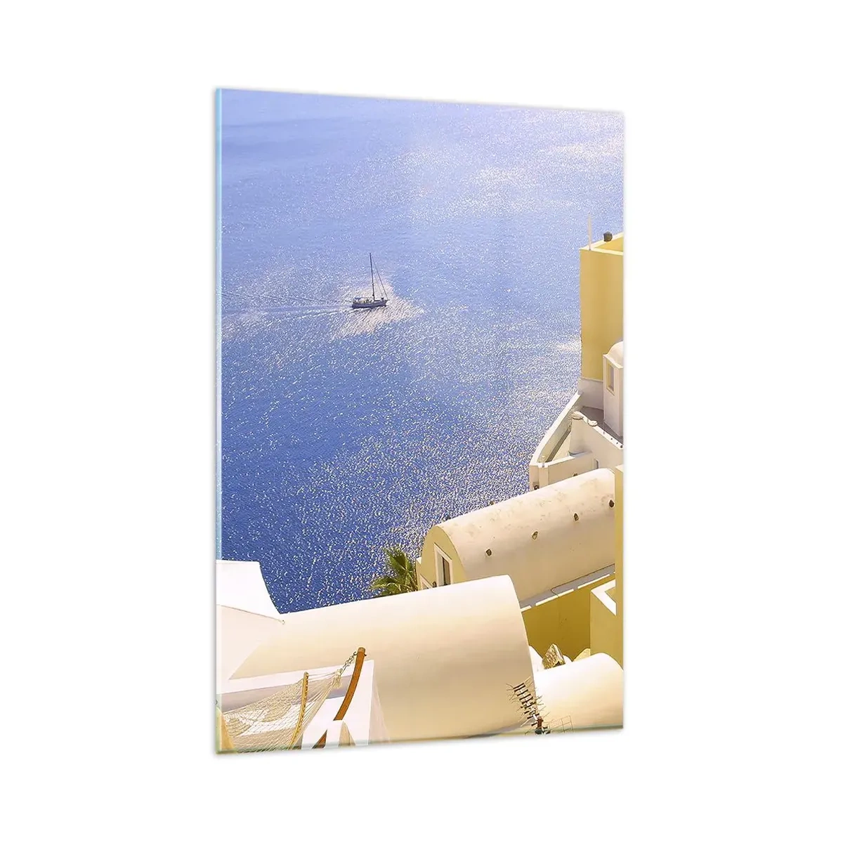 Quadro em vidro - Paisagem grega em branco e azul - 80x120 cm